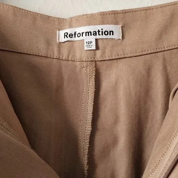 Reformation Mason High Waisted Wide Leg Trouser Pants in Khaki